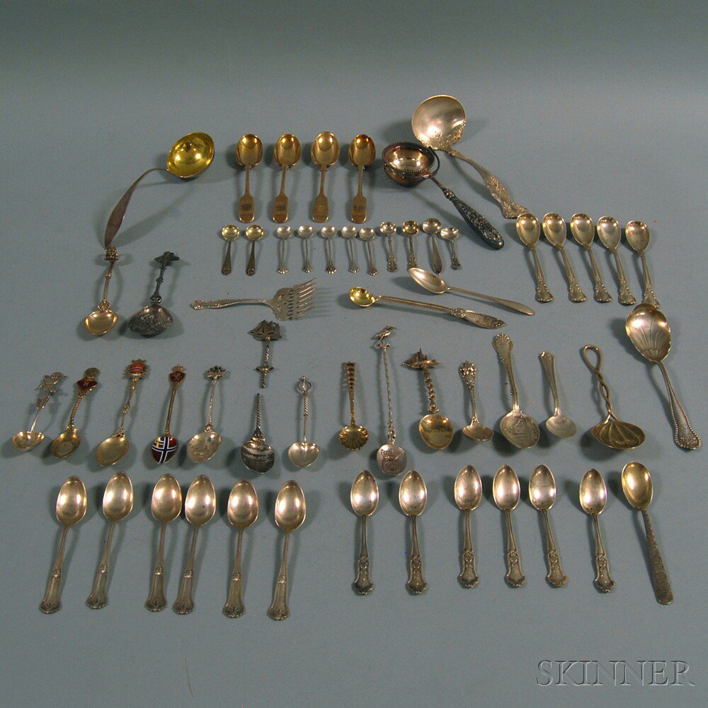 Appraisal: Large Group of Silver and Silver-plated Spoons mostly demitasse souvenir