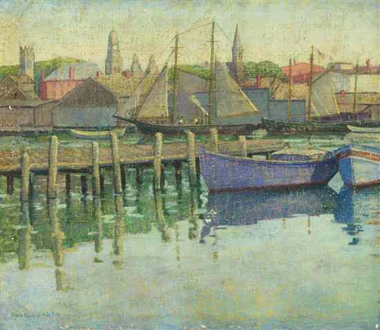 Appraisal: Emma Fordyce MacRae American - Sailboats in the Harbor oil