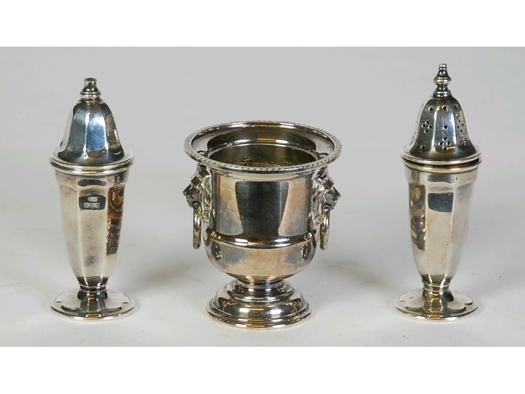 Appraisal: TWO PIECE SILVER CONDIMENT SET by Edward Viner panelled footed