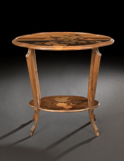 Appraisal: Emile Galle French - mahogany and inlaid two-tier center table