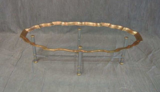 Appraisal: Mid Century chrome brass glass coffee table Central Park West