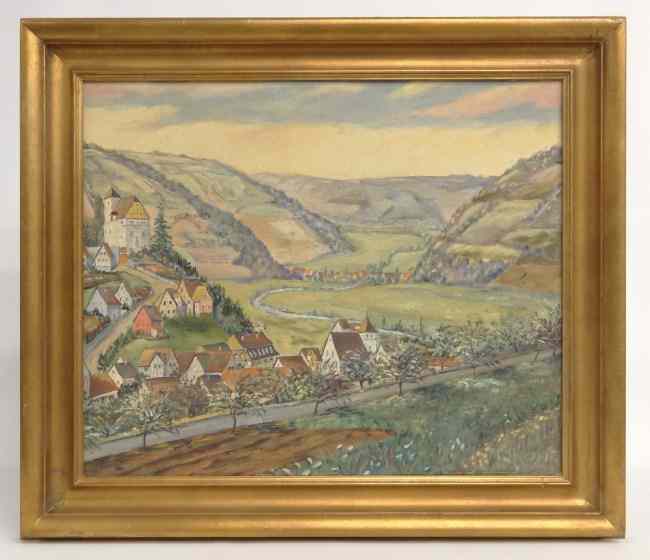 Appraisal: Painting oil on artist board townscape signed ''G Kurz ''