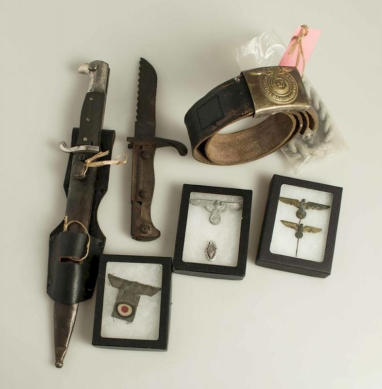 Appraisal: German Bayonets SS Belt and Buckle rd Reich Patches and