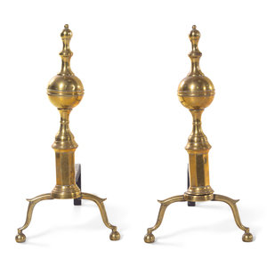 Appraisal: A Pair of Federal Brass Andirons Attributed to R Wittingham