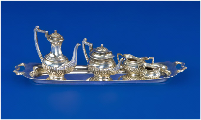 Appraisal: Miniature Silver Tea Coffee Set and Tray Fully hallmarked for