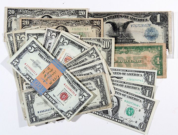 Appraisal: Currency Lot dollar bills assorted dollar notes red seal unc