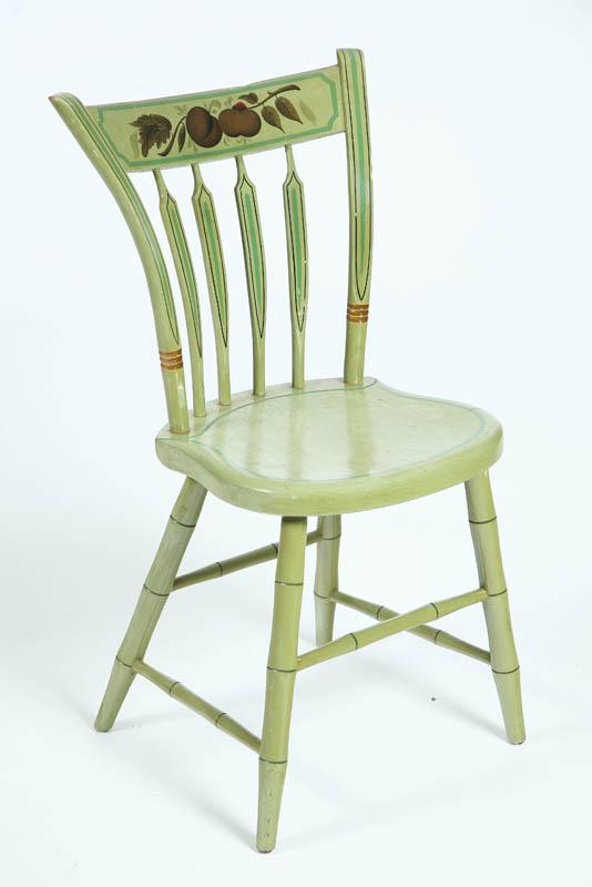 Appraisal: SIX ARROWBACK SIDECHAIRS Green bannister back chairs with stencil decoration