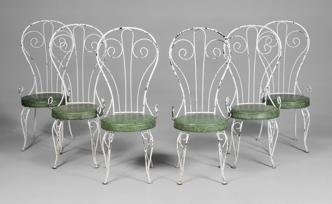 Appraisal: Set of Six Painted Wrought Iron Chairs first half th