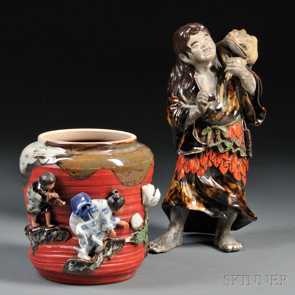 Appraisal: Two Sumida-gawa Ware Items Japan th century a figurine of