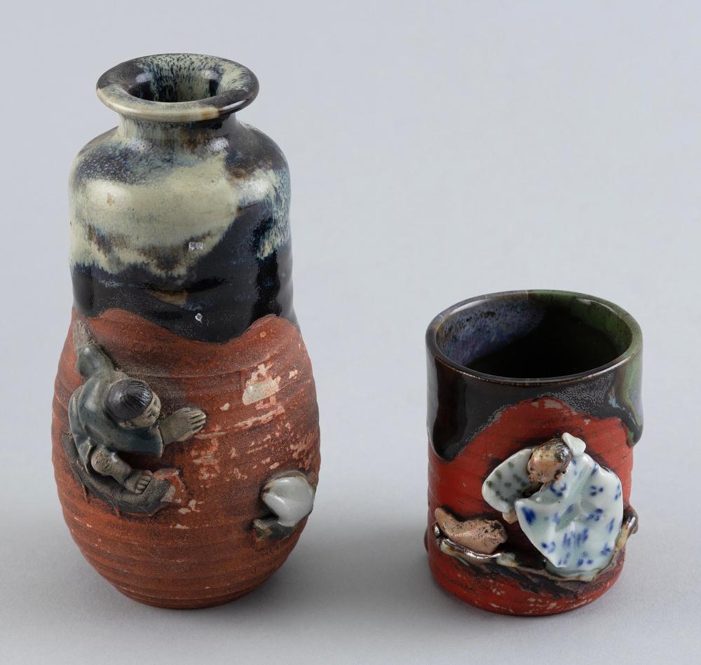 Appraisal: TWO JAPANESE SUMIDA GAWA POTTERY VESSELS MEIJI PERIOD HEIGHTS AND