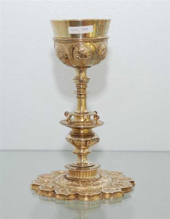 Appraisal: DINNER GOBLET Vermeil Probably Germany Maker's mark GAI Engraving in