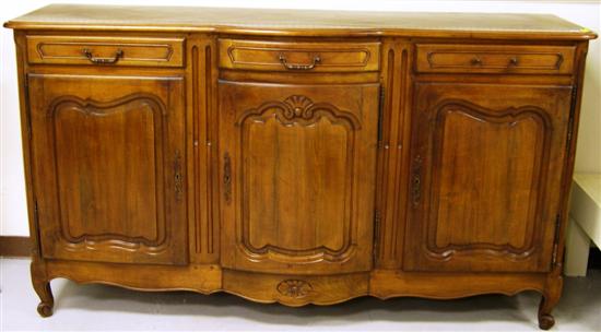 Appraisal: Sideboard French style fruitwood with three paneled doors below three