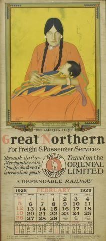 Appraisal: Framed Great Northern Railway advertising calendar sheet Blackfeet Mother Glacier