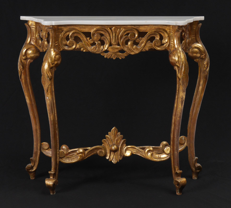 Appraisal: MARBLE TOP GILT WOOD HALL TABLE Shaped white marble top