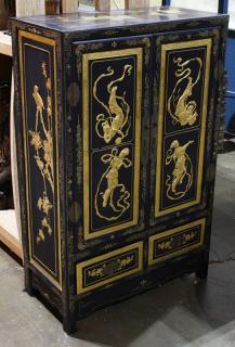 Appraisal: Chinese Gilt and Black Lacquered Cabinet Chinese gilt black lacquered