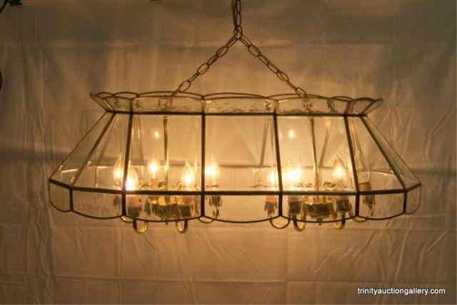 Appraisal: Brass Beveled Glass Overhead Light Fixture Very nice double fixture