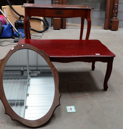 Appraisal: Mahogany coffee table and wall mirror