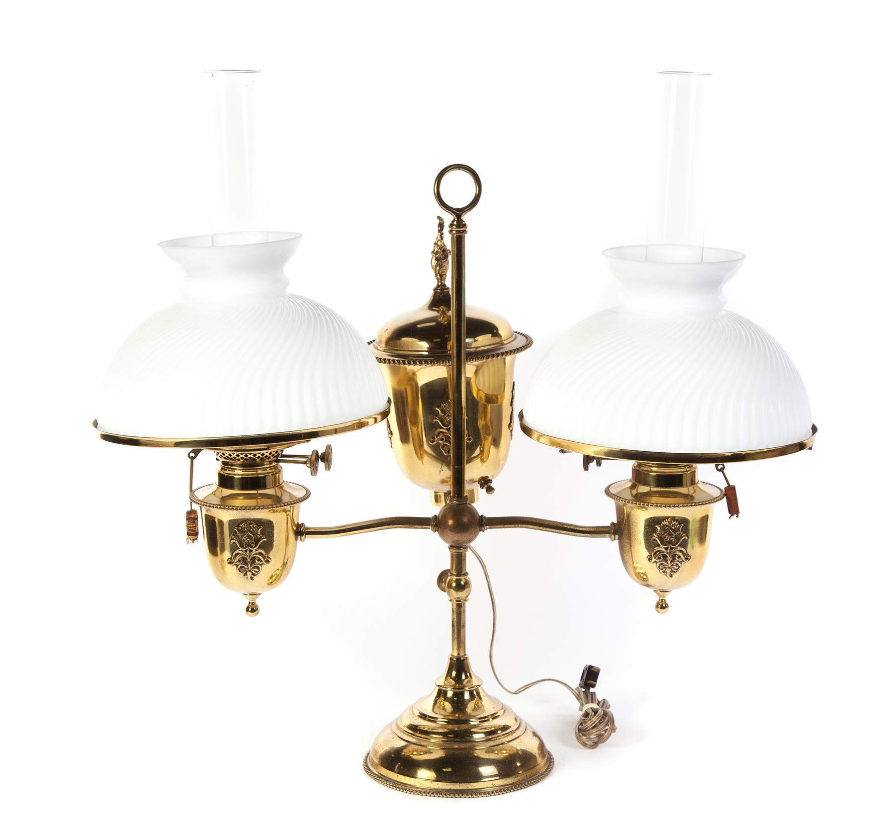 Appraisal: DOUBLE STUDENT LAMP American nd half- th century Brass frame