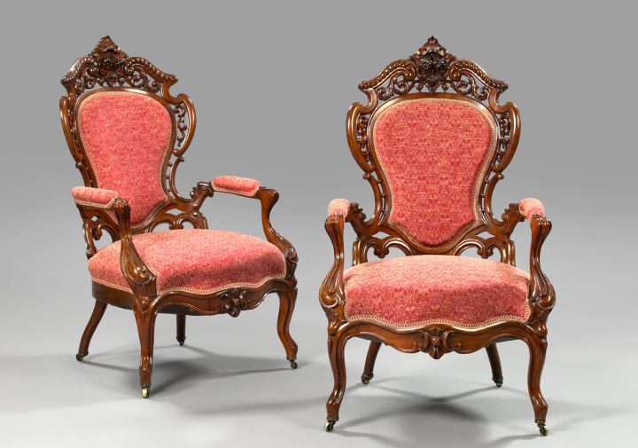 Appraisal: Pair of American Rococo Revival Laminated Rosewood Armchairs third quarter