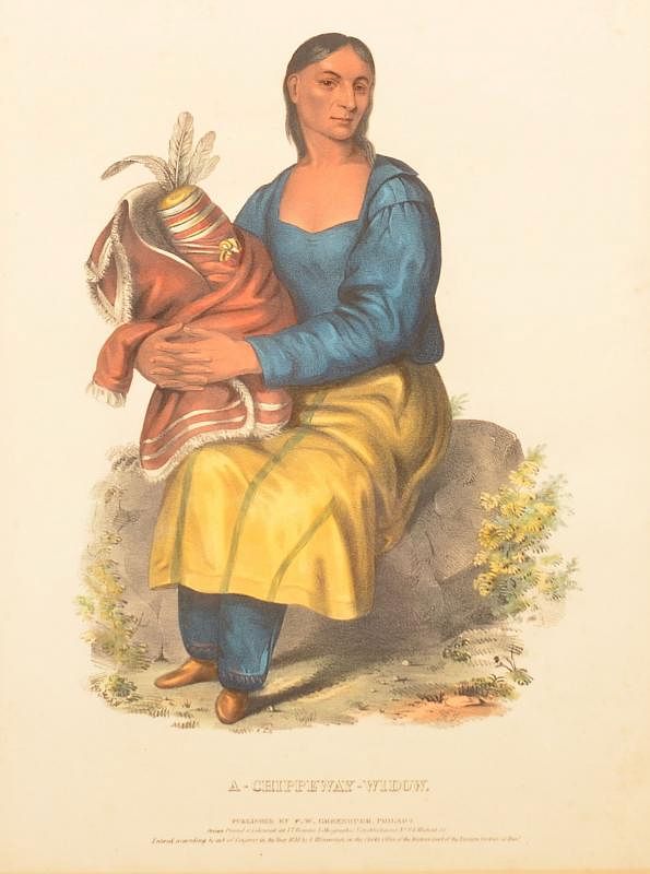 Appraisal: Hand Colored Lithograph A Chippeway Widow th Century Hand Colored