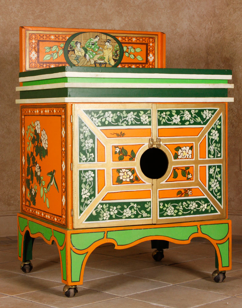 Appraisal: - Japanese Painted Production Chest Production chest hand painted wood