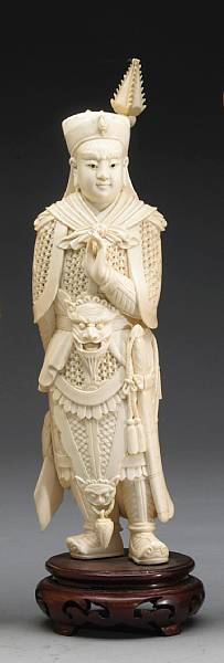 Appraisal: A pieced ivory figure of a warrior His young face