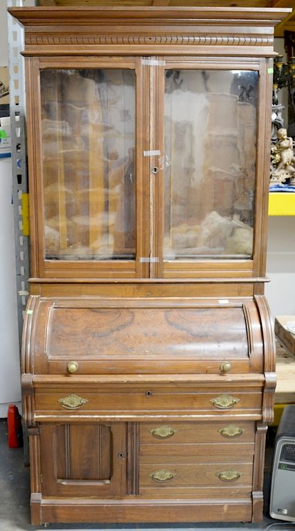 Appraisal: Two piece lot to include cylinder roll top Victorian secretary