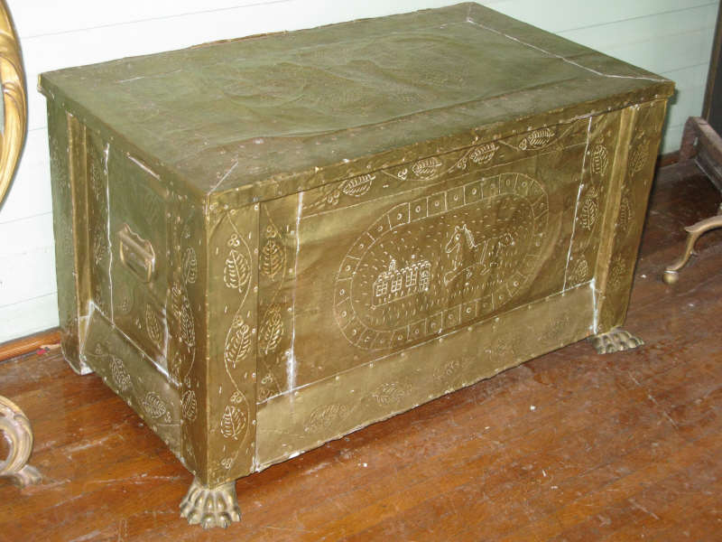 Appraisal: Ornate Pressed Brass Wood Box hand punched with a double