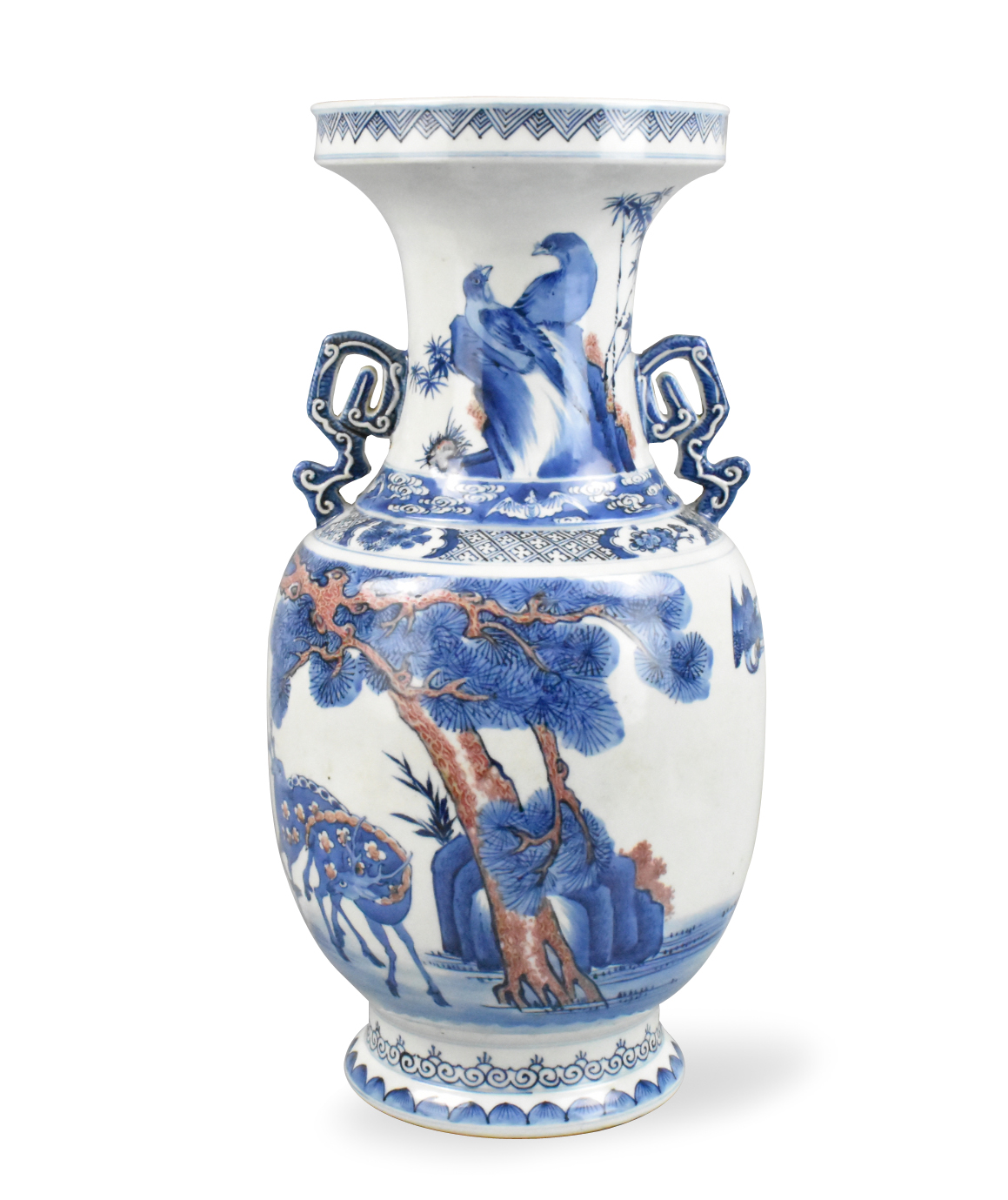 Appraisal: A Chinese blue and copper red vase with deer crane