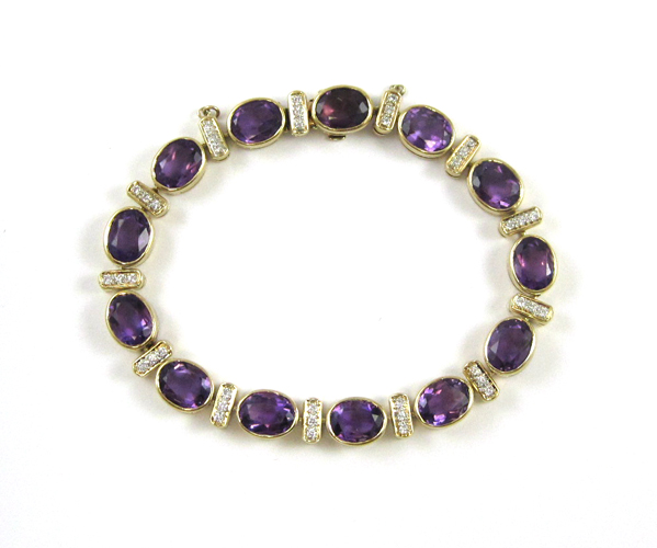 Appraisal: AMETHYST AND FOURTEEN KARAT GOLD BRACELET measuring - inches in