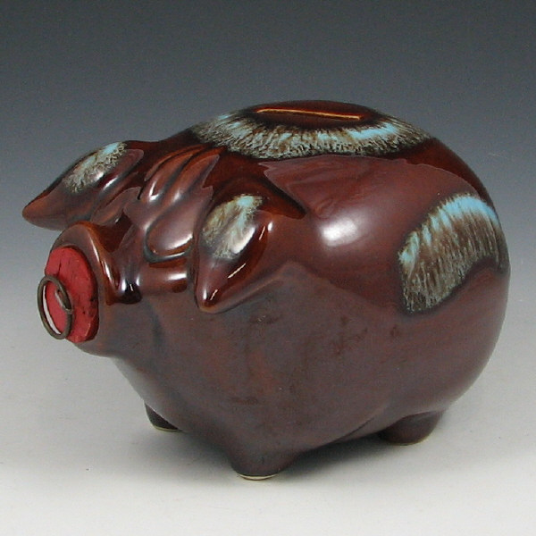 Appraisal: Hull Corky Mirror Brown Blue Pig Bank - Mint Corky