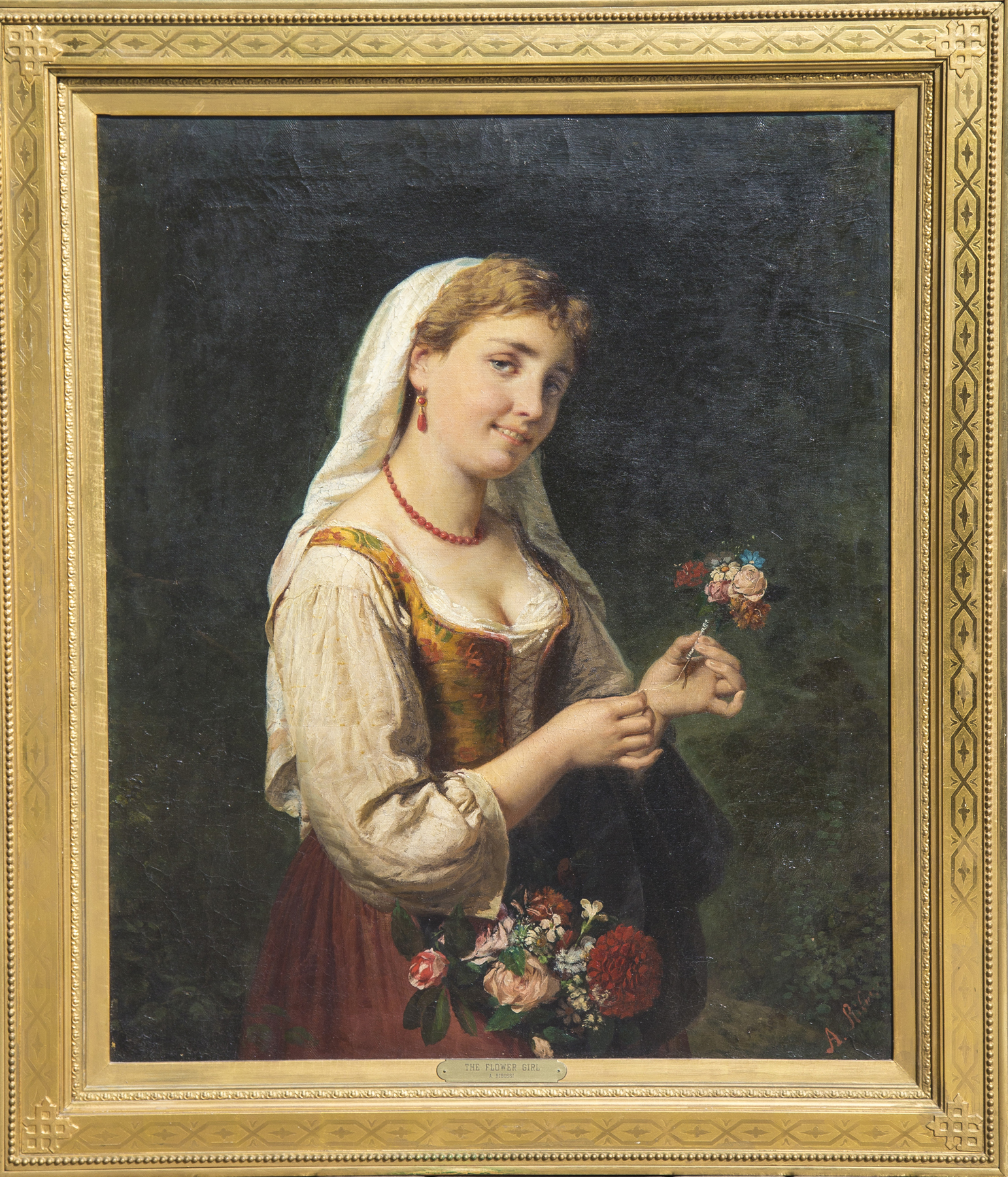 Appraisal: A Ribossi Italian - The Flower Girl Oil on canvas