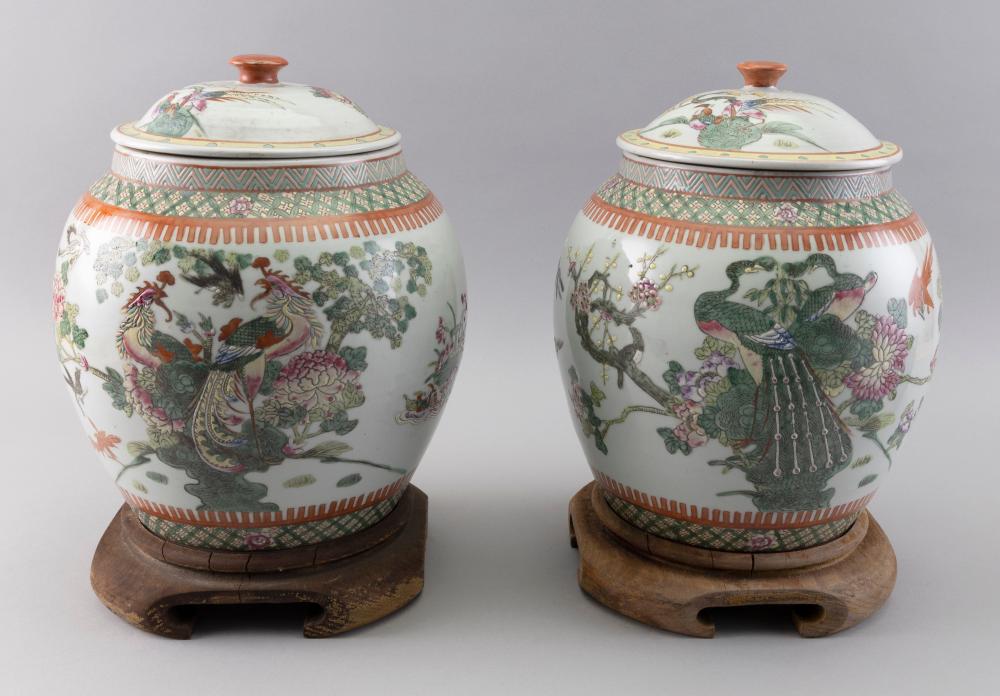 Appraisal: PAIR OF CHINESE COVERED JARS EARLY TH CENTURY JAR HEIGHTS