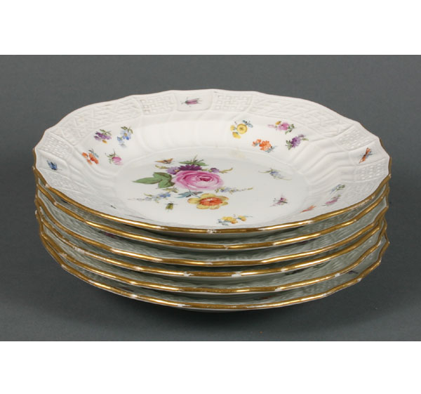 Appraisal: Six Meissen porcelain salad plates hand painted with flowers and