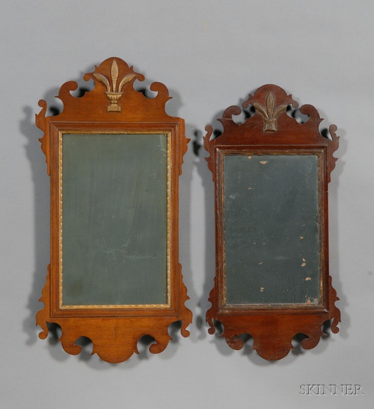 Appraisal: Two Small Chippendale Mahogany and Gilt-gesso Looking Glasses probably Boston