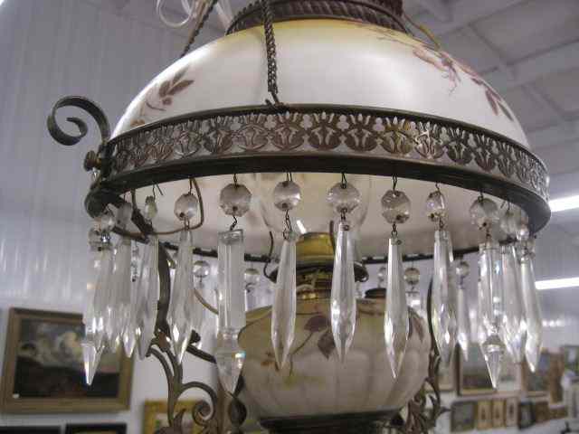 Appraisal: Victorian Chandelier Wavecrest style floral crystal teardrop prisms electrified