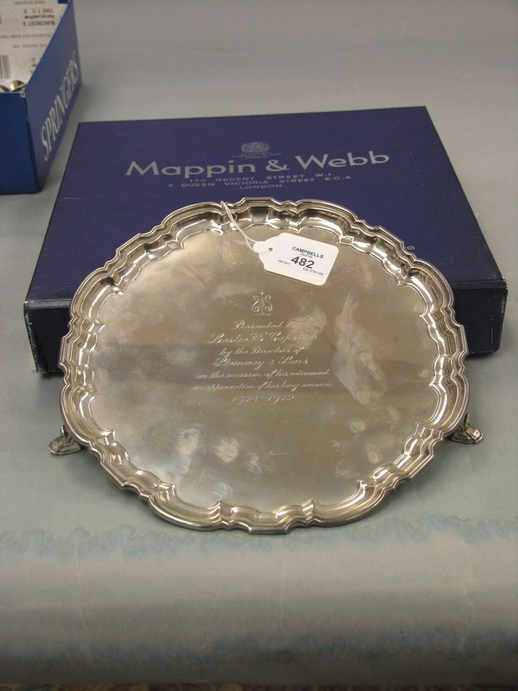 Appraisal: A Mappin Webb silver salver with piecrust rim on scroll