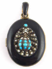 Appraisal: A French hallmarked silver enamel turquoise and seed pearl Victorian