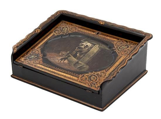 Appraisal: A Victorian Black and Gilt Lacquer Papier Mache Lap Desk