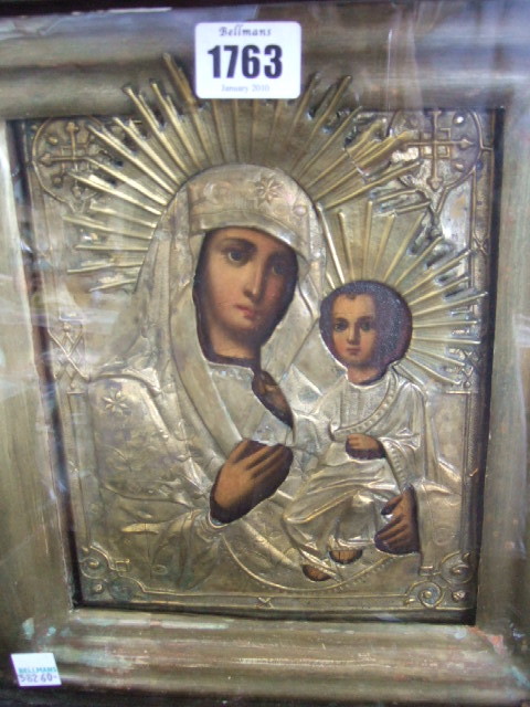 Appraisal: A Russian Icon th century Madonna and Child glazed case