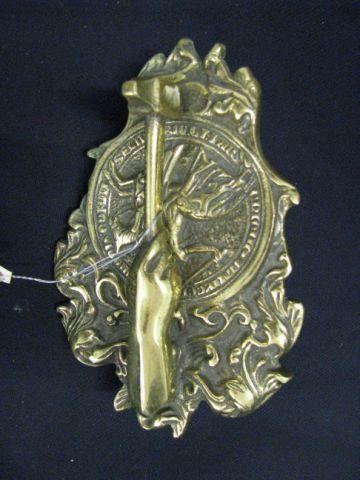 Appraisal: Brass Door Knocker medallion with figural arm hammer decor