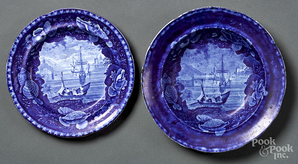 Appraisal: Historical Blue Staffordshire plate and bowl Historical Blue Staffordshire Dartmouth