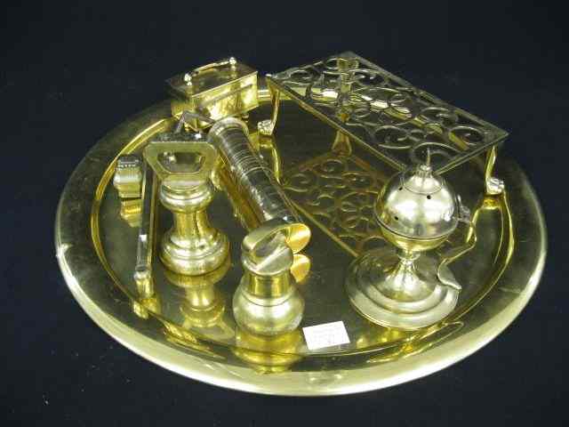 Appraisal: pcs Brassware travel inkwell kettle stand weights box incense burner