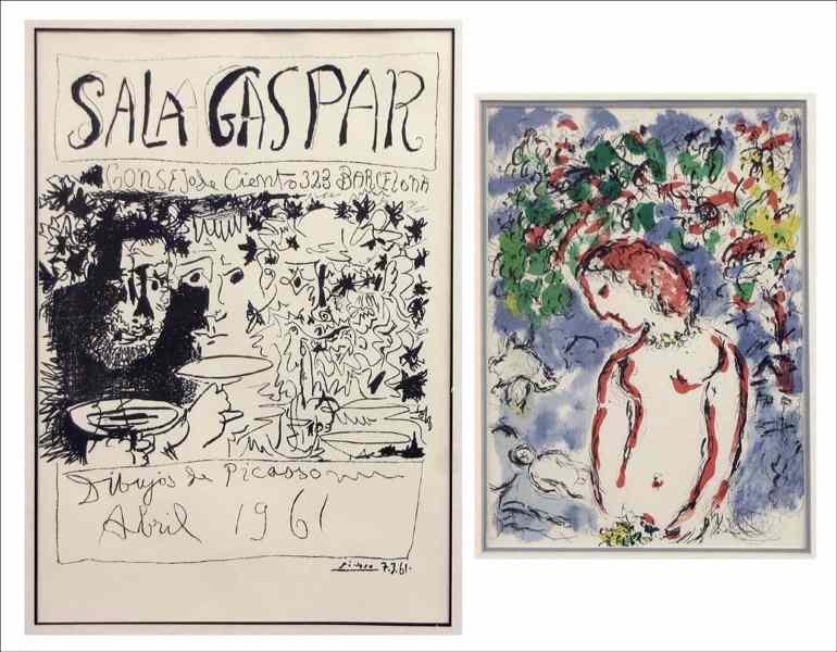 Appraisal: TWO FRAMED WORKS AFTER PICASSO AND CHAGALL Sala Gaspar lithographic