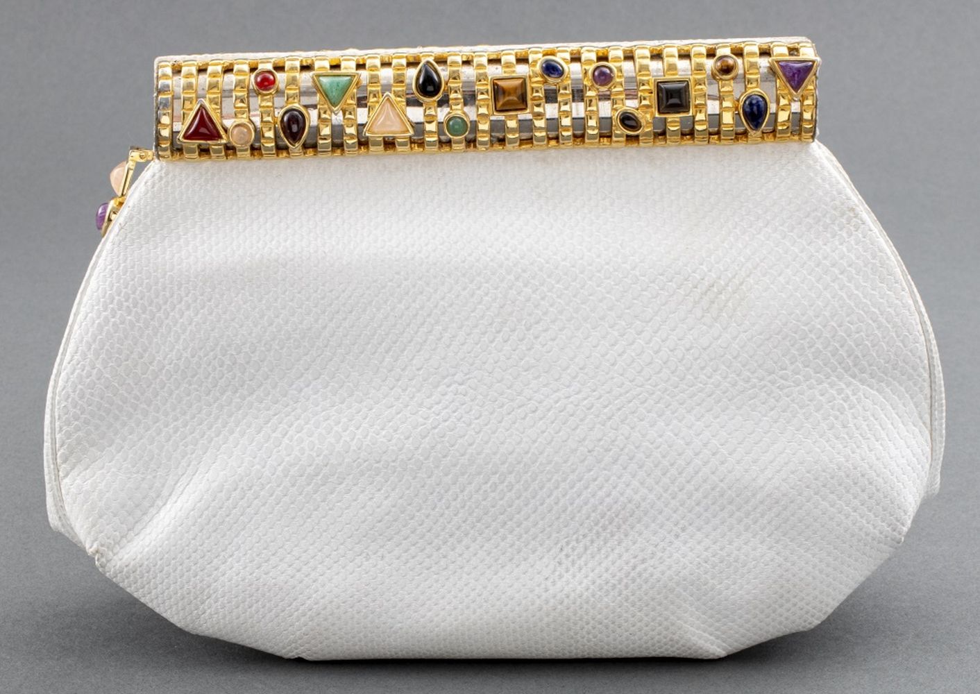 Appraisal: VINTAGE JUDITH LEIBER WHITE LEATHER CLUTCH Vintage Judith Leiber white