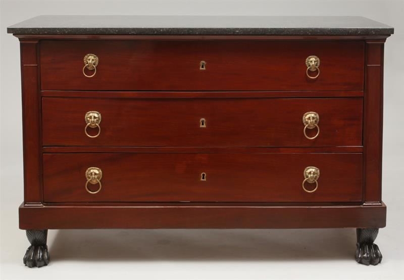 Appraisal: Empire Gilt-Metal-Mounted Mahogany and Ebonized Commode With a marble top