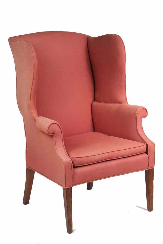 Appraisal: HEPPLEWHITE WINGCHAIR - Period Hepplewhite Wingchair mahogany frame demure rolled