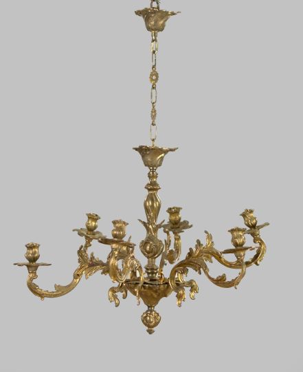 Appraisal: French Gilt-Brass Six-Light Chandelier first quarter th century in the