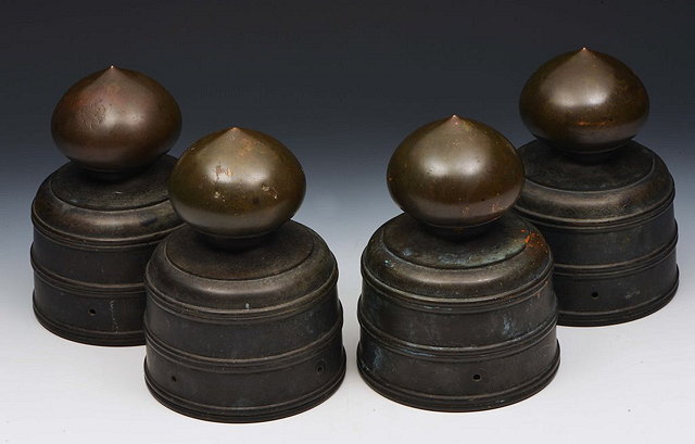 Appraisal: FOUR JAPANESE BRONZE TEMPLE FINIALS from a Shintu shrine cm