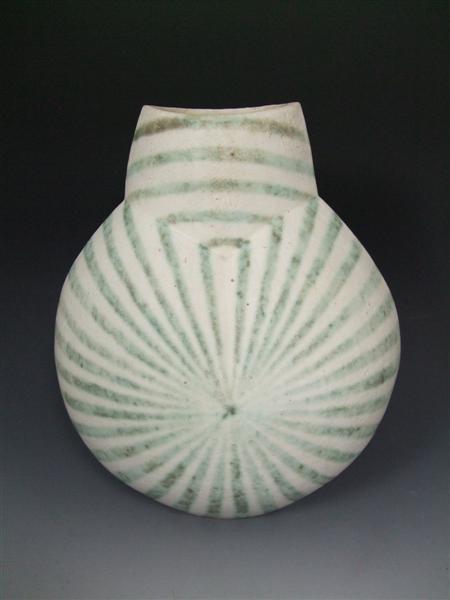 Appraisal: JOHN WARD BORN OVAL SLENDER VASE S coiled stoneware flask